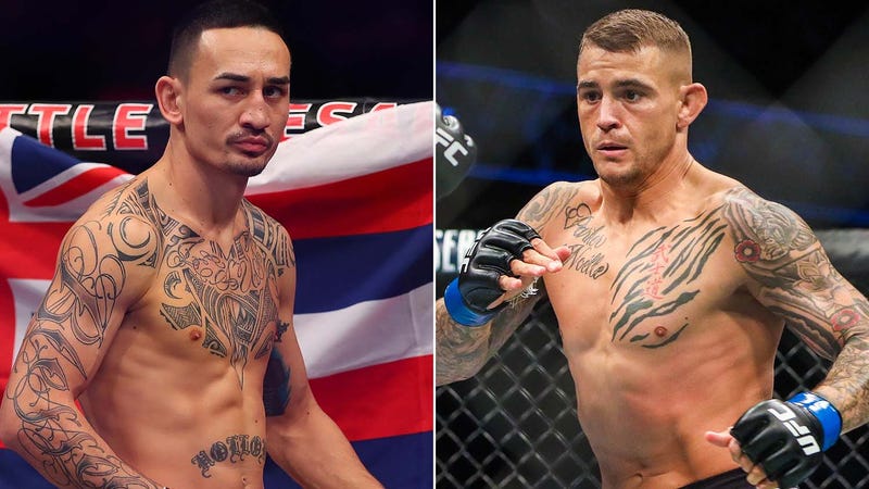 UFC interim lightweight title contenders Max Holloway and Dustin Poirier inside the Octagon.
