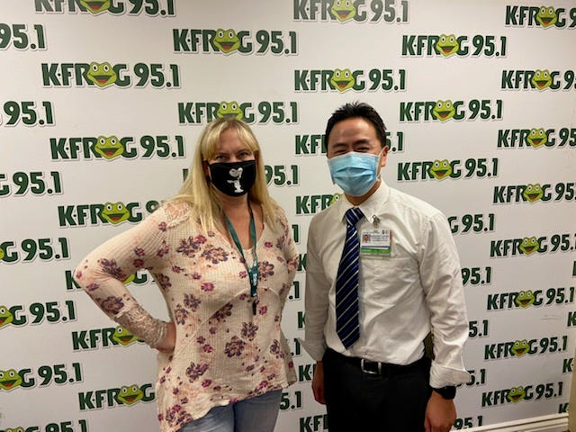 K-Frog's Pepper with Riverside County Public Health's Dr. Geoffrey Leung