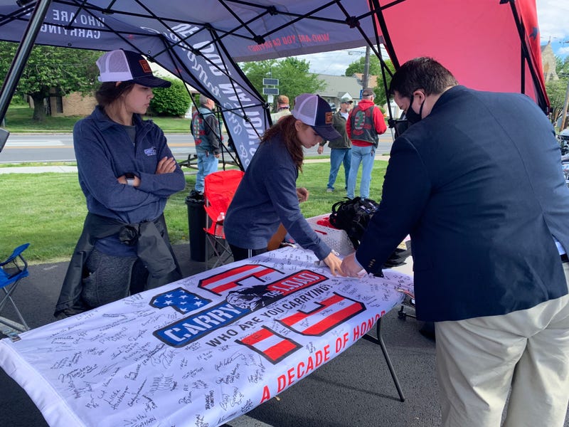 Volunteers at the Carry the Load walk for first responders and veterans in Collingdale, Pennsylvania.