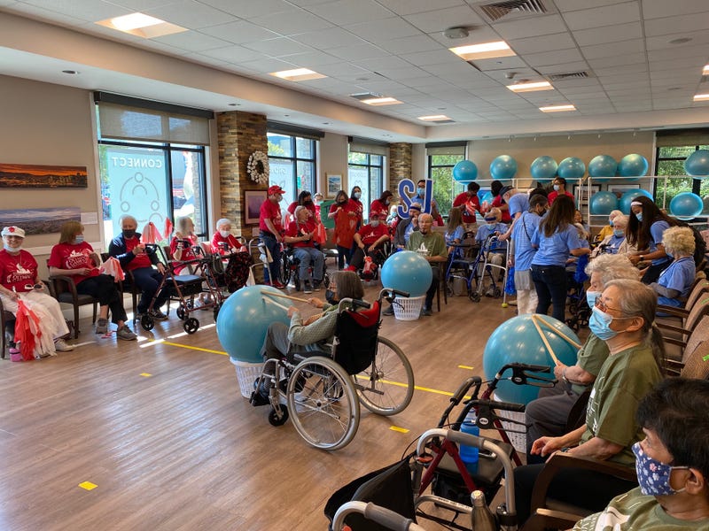 Competitors engaging in the Seated Volleyball event.