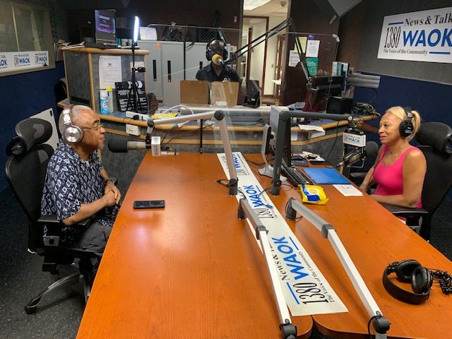Mike Roberts and Carol Blackmon discussing their working relationship history on V-103 in the 90's.