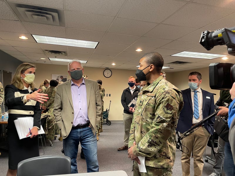 Governor Walz with active military members assisting Hennepin Healthcare.