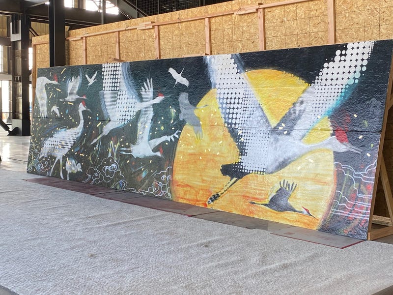 A large mural on display as part of "The City Canvas: A Paint the Void Retrospective," which runs this weekend and next at San Francisco's Pier 70.