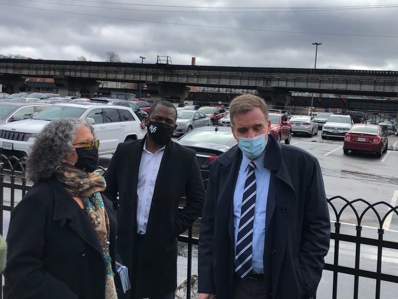 Senator Mark Warner listens to a presentation at Lumpkins Jail on February 16, 2021.