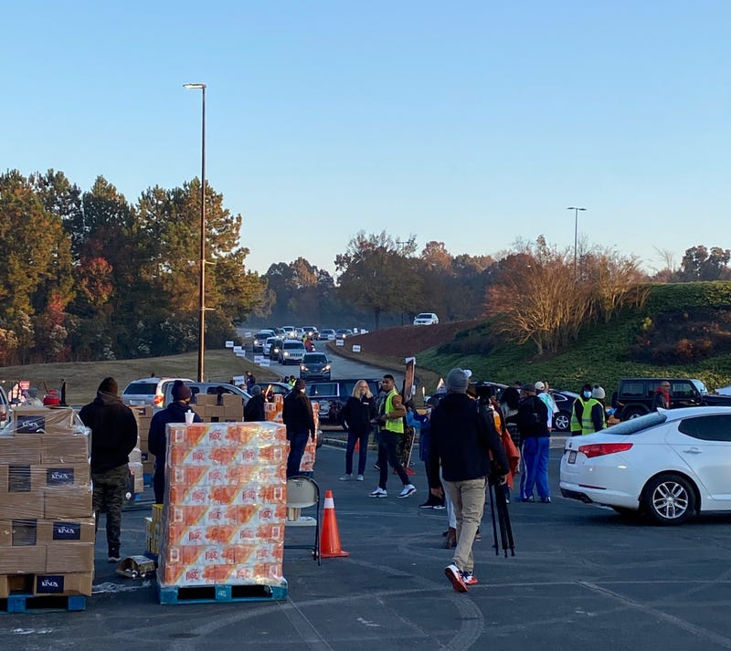 One thousand turkeys and food boxes were handed out on a first-come first-served basis.