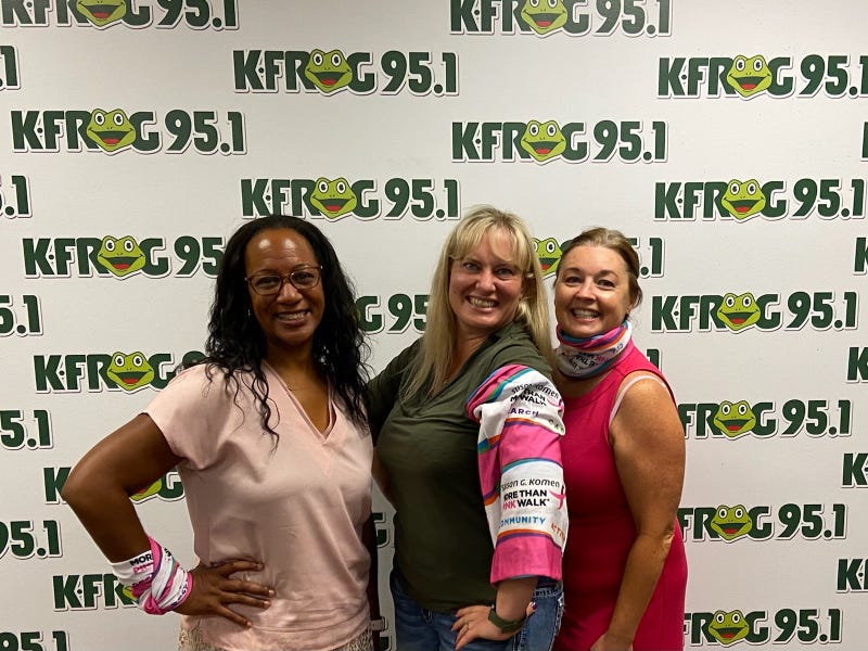 Susan G. Komen's Jill Eaton, breast cancer survivor Kara Adams, and K-Frog's Pepper