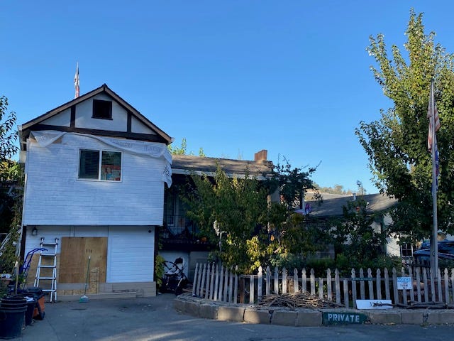 The house in Lafayette seen on Tuesday afternoon, with the alleged graffiti covered up.