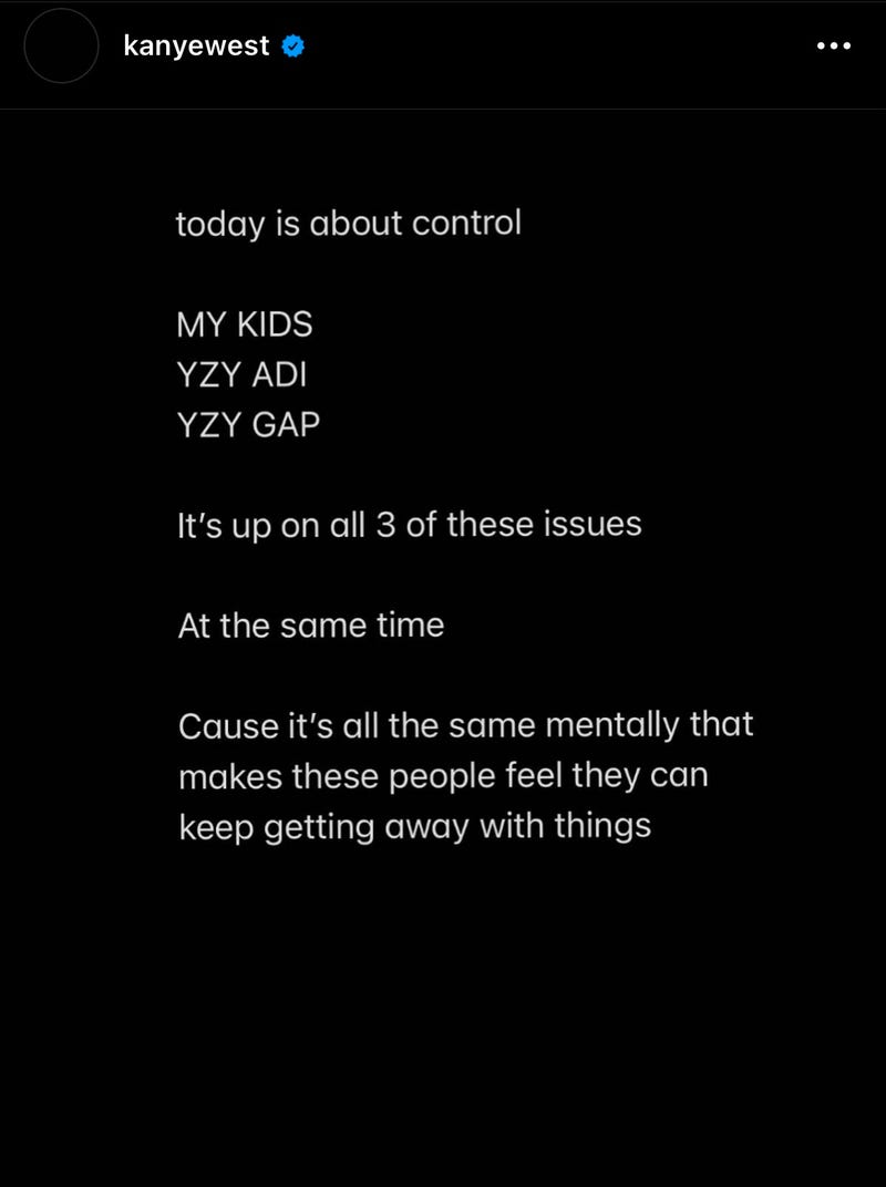 Kanye West Instagram post