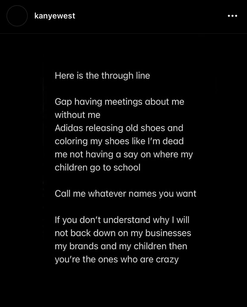 Kanye West Instagram post