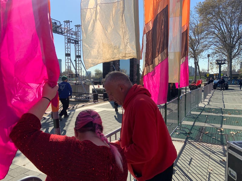 Organizers prepare at the Philadelphia Museum of Art for Thursday's Thanksgiving Parade.