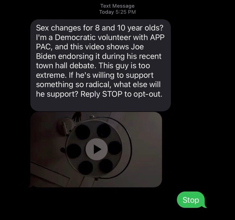 Voter outreach text with disinformation
