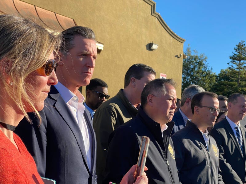 Gov. Gavin Newsom speaking Half Moon Bay a day after a gunman killed 7 and injured 1.