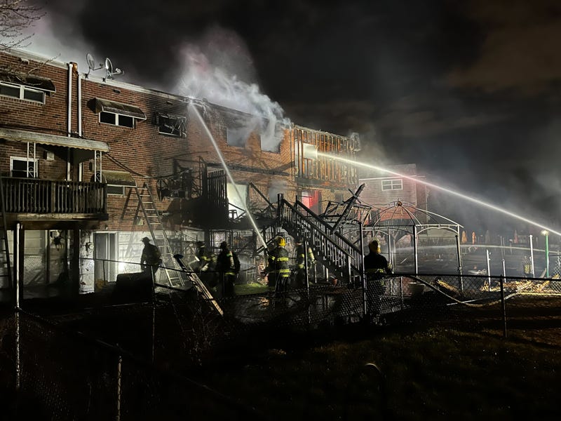 A fire broke out in a Northeast Philadelphia row home and spread to two adjacent homes on Jan. 24, 2023.