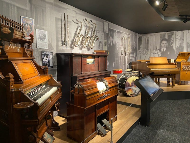 Pianos on display inside NAMM's Museum of Making Music