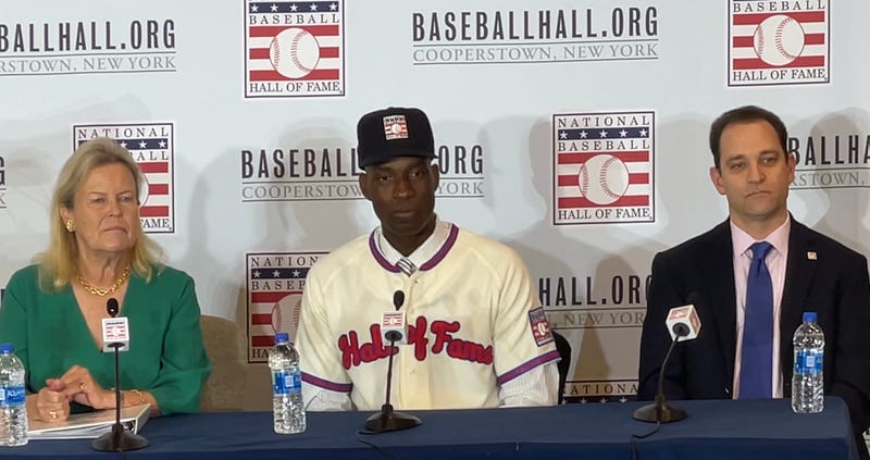 Fred McGriff at a press conference discussion his election to the Baseball Hall of Fame