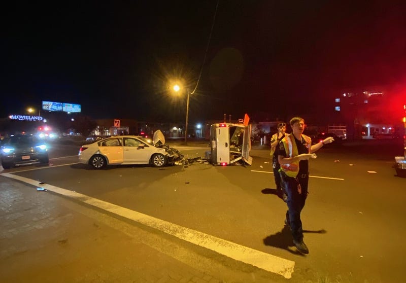 The aftermath of the car-truck collision on the Boulevard in Richmond, VA.