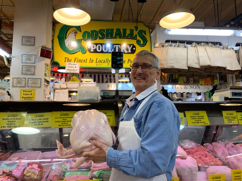 Dean Frankenfield in Reading Terminal Market with turkey