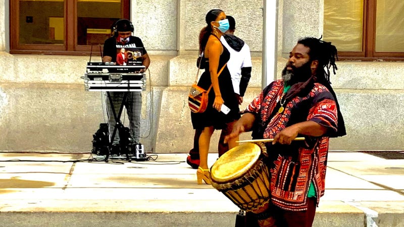A participant during a protest in support of Haitian refugees, held at City Hall in Philadelphia.