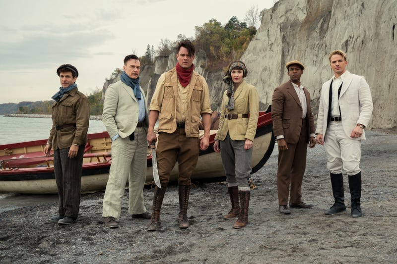 JUPITER'S LEGACY (L-R) DAVID JULIAN HIRSH as R. CONRAD, BEN DANIELS as WALTER SAMPSON, JOSH DUHAMEL as SHELDON SAMPSON, MIKE WADE as FITZ SMALL, and MATT LANTER as GEORGE HUTCHENCE in episode 7 of JUPITER'S LEGACY.