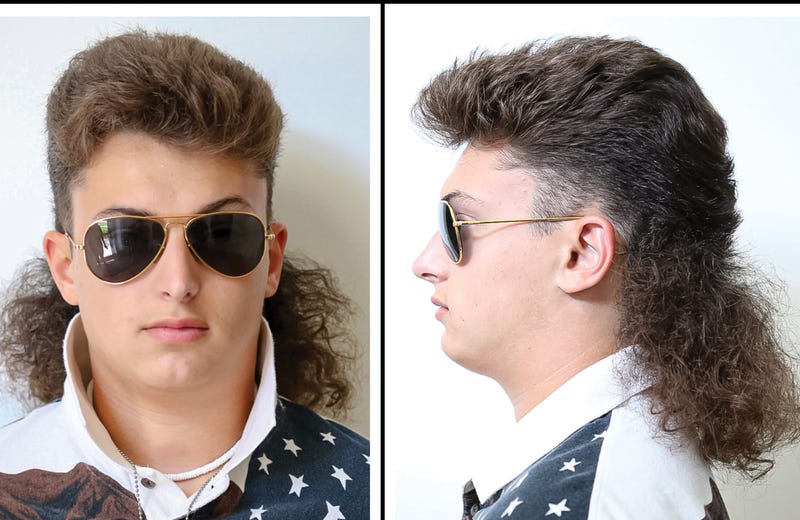 Teenager with a mullet shown in profile