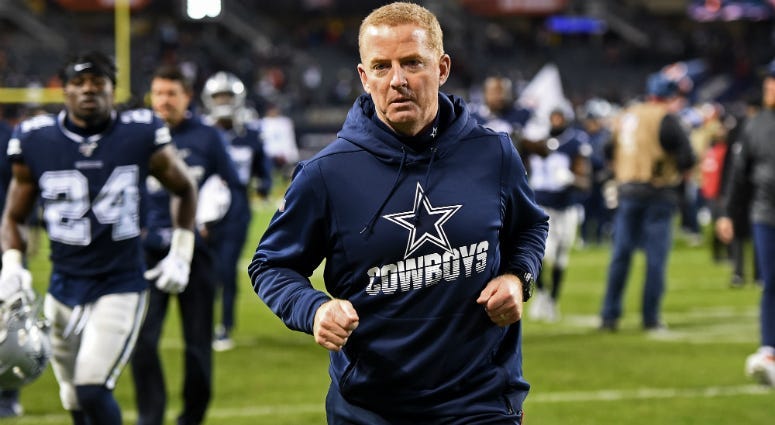 Head coach Jason Garrett of the Dallas Cowboys leaves the field following a game against the Chicago Bears at Soldier Field on December 05, 2019 in Chicago, Illinois.