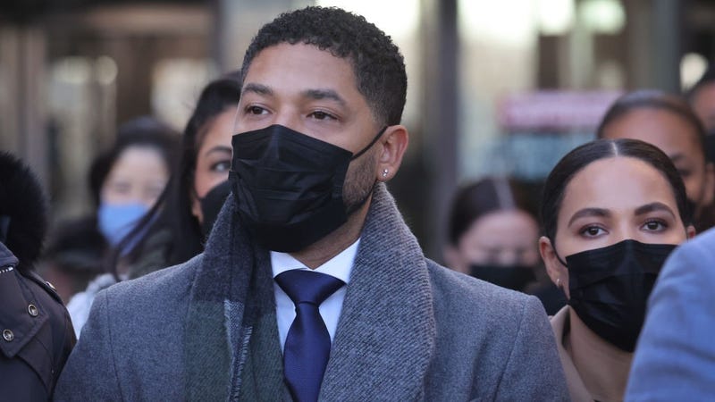 Former "Empire" actor Jussie Smollett leaves the Leighton Criminal Courts Building as the jury begins deliberation during his trial on December 8, 2021 in Chicago, Illinois.