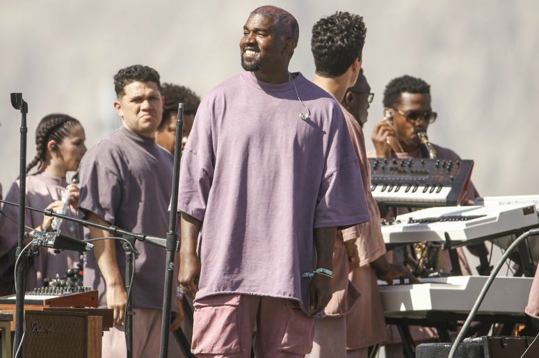 Kanye West performs Sunday Service during the 2019 Coachella Valley Music And Arts Festival on April 21, 2019