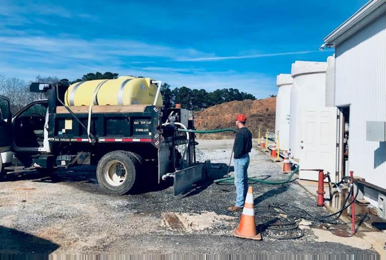 Brine truck being loaded