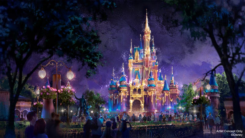 Artist concept of Cinderella Castle at Magic Kingdom during WDW's 50th anniversary celebration