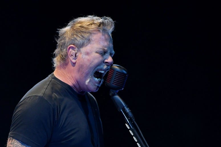 James Hetfield of Metallica performs during a stop of the band's WorldWired Tour