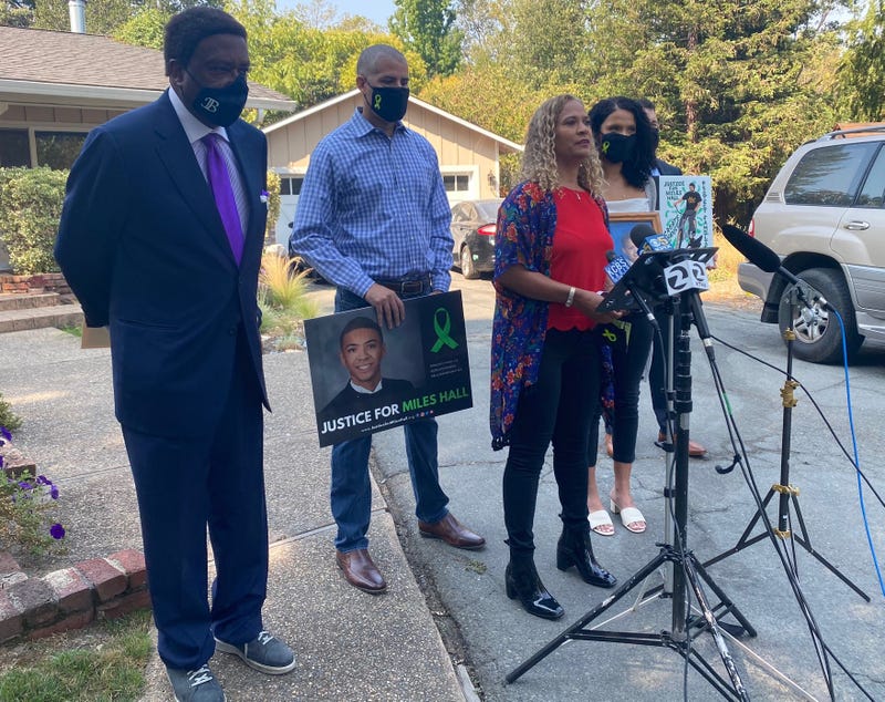 The family of Miles Hall speaks to the media in Walnut Creek following the family's settlement with the city.