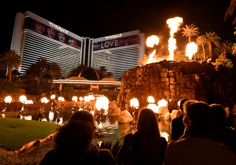 The volcano erupts outside the Mirage Hotel in Las Vegas