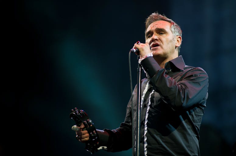  Morrissey performs live on the pyramid stage during the Glastonbury Festival at Worthy Farm, Pilton on June 24, 2011