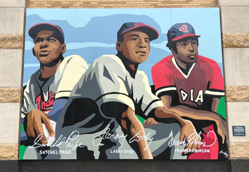 A new mural honoring Larry Doby, Satchell Paige and Frank Robinson commemorating the impact on Major League Baseball the three had as members of the Indians was unveiled on July 1, 2022.