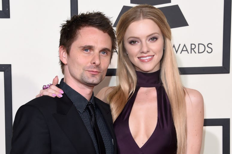 Matthew Bellamy of Muse and model Elle Evans attend The 58th GRAMMY Awards