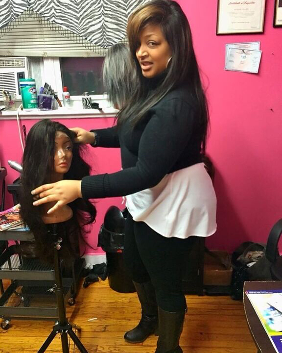 Myisha Stratton styling a wig