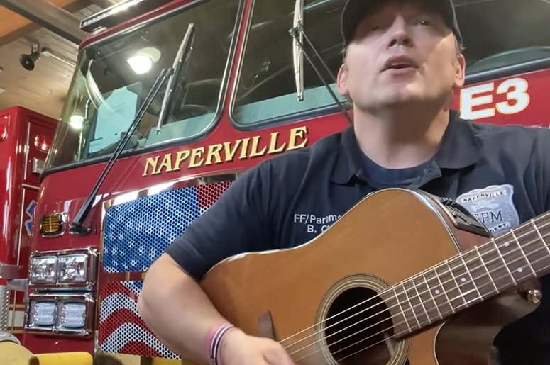 A Naperville firefighter found a creative way to tell residents ‘Get Your Mask On’.