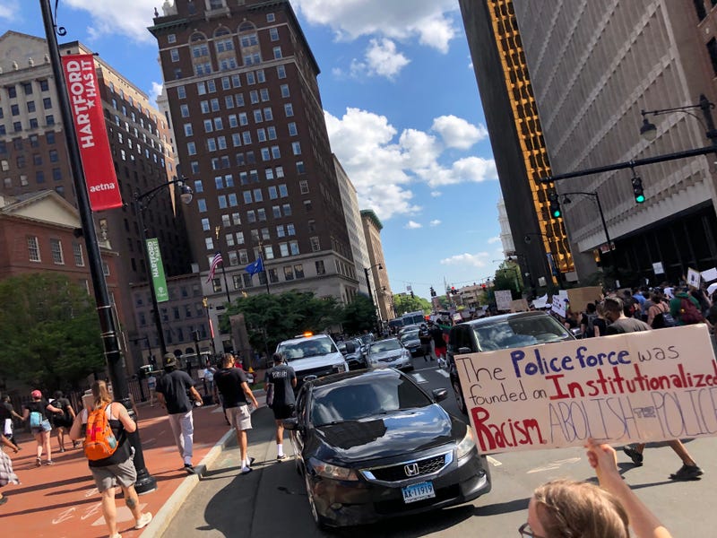 Black Lives Matter protest in Hartford, June 19th, 2020; City Council members have raised new questions about police accountability in the wake of the "dead pool" scandal.