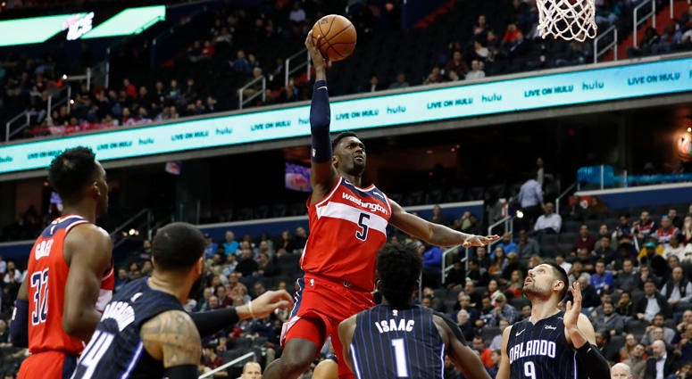 Wizards forward Bobby Portis shoots the ball against the Orlando Magic on March 13, 2019, at Capital One Arena in Washington.