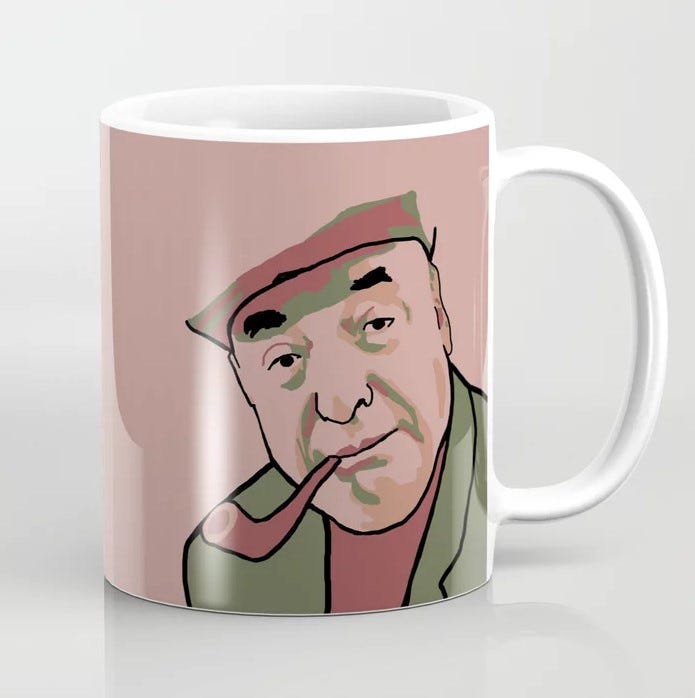 Taza con dibujo de Pablo Neruda