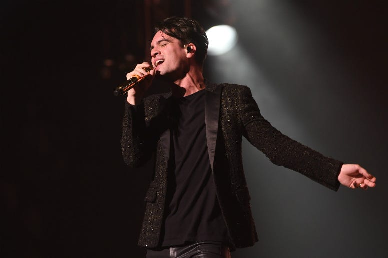Brendon Urie of Panic! At The Disco performs at the Staples Center