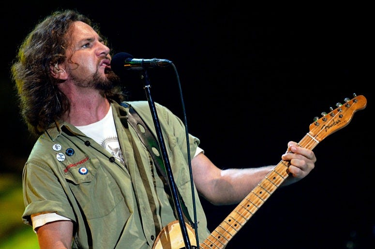 Eddie Vedder of Pearl Jam performs at the 2008 Bonnaroo Music and Arts Festival