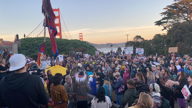 A person was apprehended on the Golden Gate Bridge, near a Thursday protest against COVID-19 vaccination mandates.