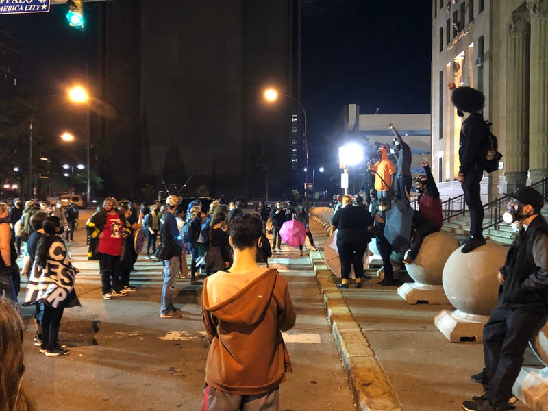 Protesters gather in front of Niagara Square after the grand jury decision in Louisville, Kentucky stemming from the Breonna Taylor case