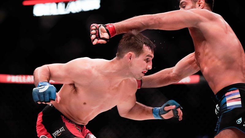 Rory MacDonald dodges a punch from Gegard Mousasi at Bellator 206.