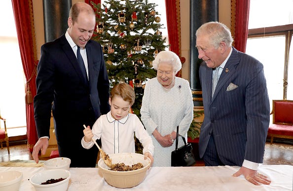 Queen Elizabeth, Prince William, Prince George, and Prince Charles