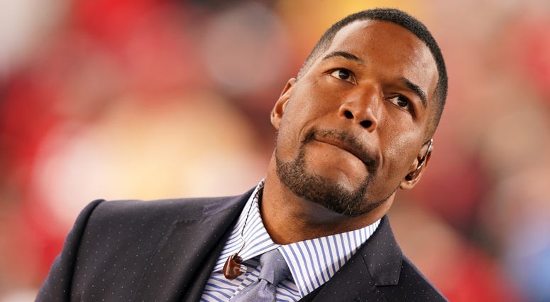 Michael Strahan looks on prior to the NFC championship game between the San Francisco 49ers and Green Bay Packers on Jan. 19, 2020, at Levi's Stadium in Santa Clara, California. 