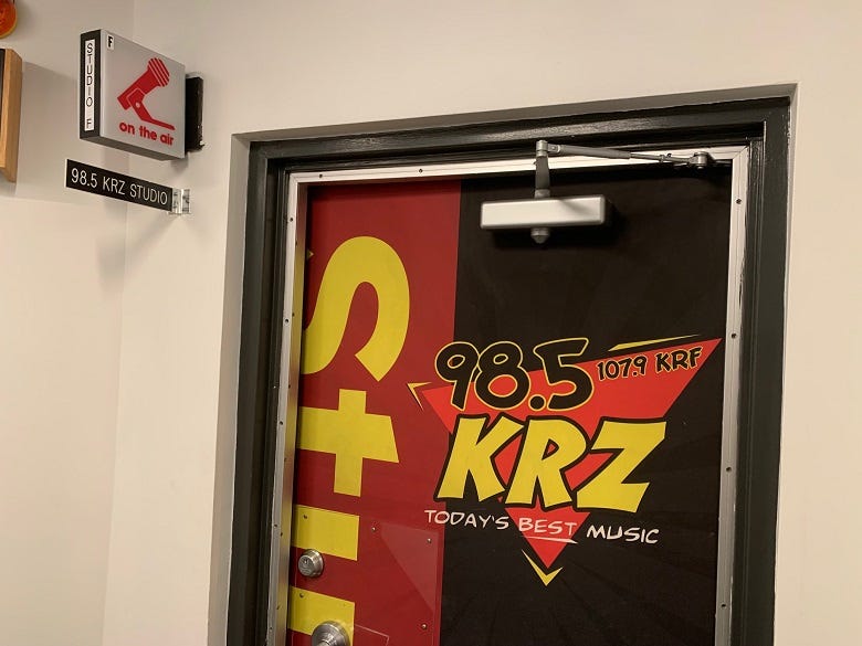 The 98.5 KRZ studio door