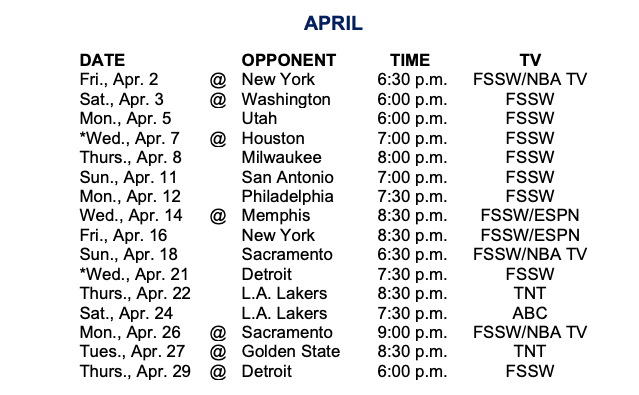 mavs schedule