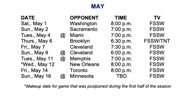 Mavs schedule